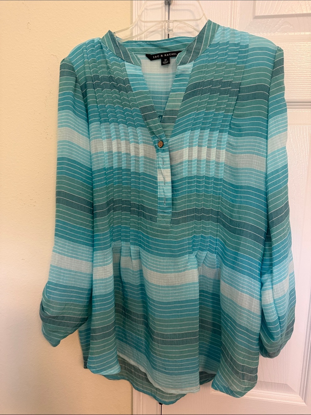 Zac & Rachel Aqua and Teal Striped V-Notch Tunic